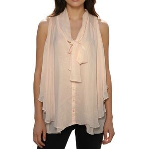 Forever 21 Chiffon M Blouse Sheer Pink Top Coquette Office Y2K Softgirl Flowy